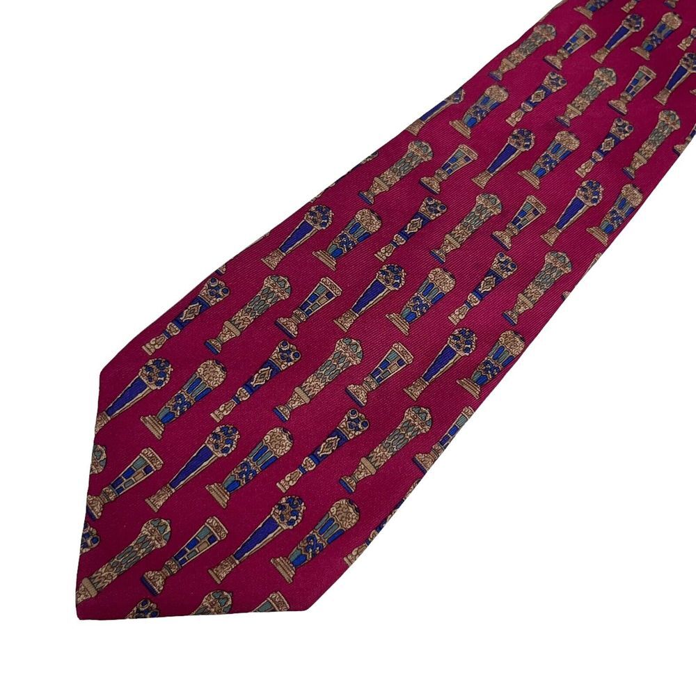 Salvatore Ferragamo Mens Tie Vases Wine Red & Blue Silk 3.5" (W) x 56.5" (L) guc - Picture 4 of 12